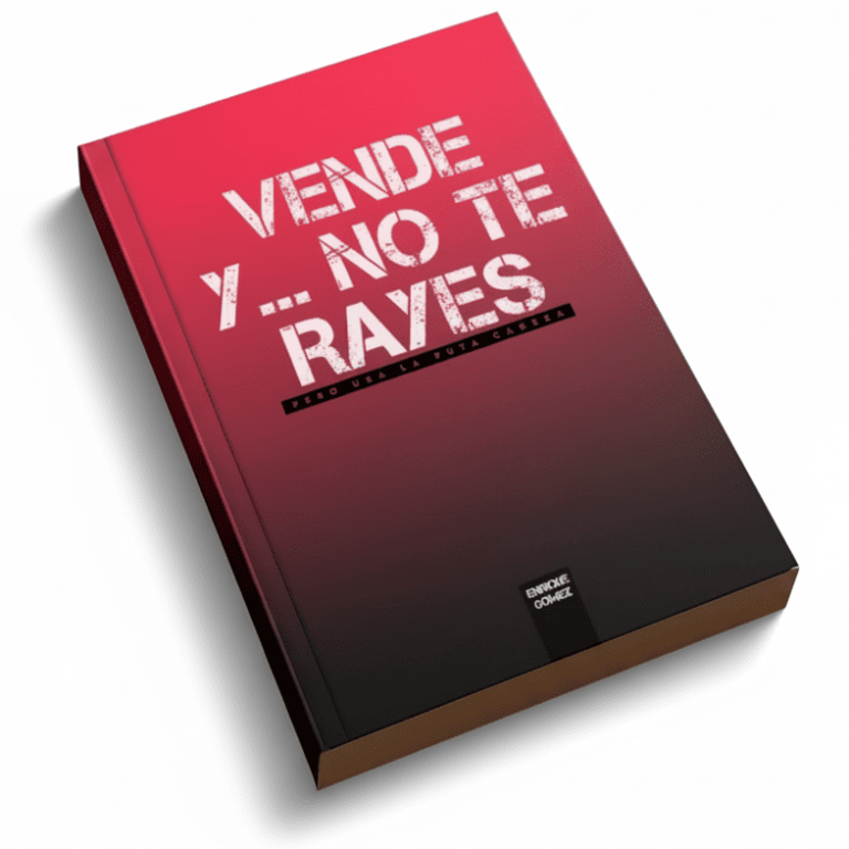 Mockup de la edición física de 'Vende y No Te Rayes', con portada glitch en gradiente rosa y negro, representando el concepto de 'Punk Empresarial'